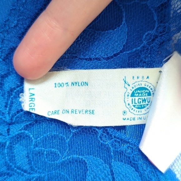 Private Pleasures 80's Vintage Union Made Lace Trim Cropped Tank Top Blue Large - Picture 5 of 10
